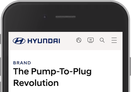 Screenshot of the Hyundai website on a mobile device, showing the logo and four navigation icons.