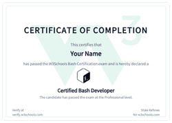 Example of the W3Schools Bash certificate