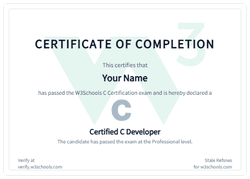 Example of the W3Schools C certificate