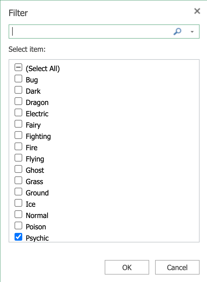 Pivot Table Filter view