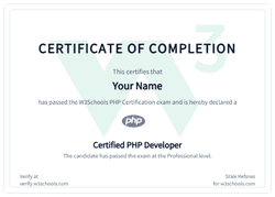 Example of the W3Schools PHP certificate