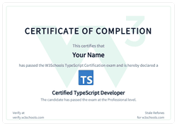 Example of the W3Schools TypeScript certificate